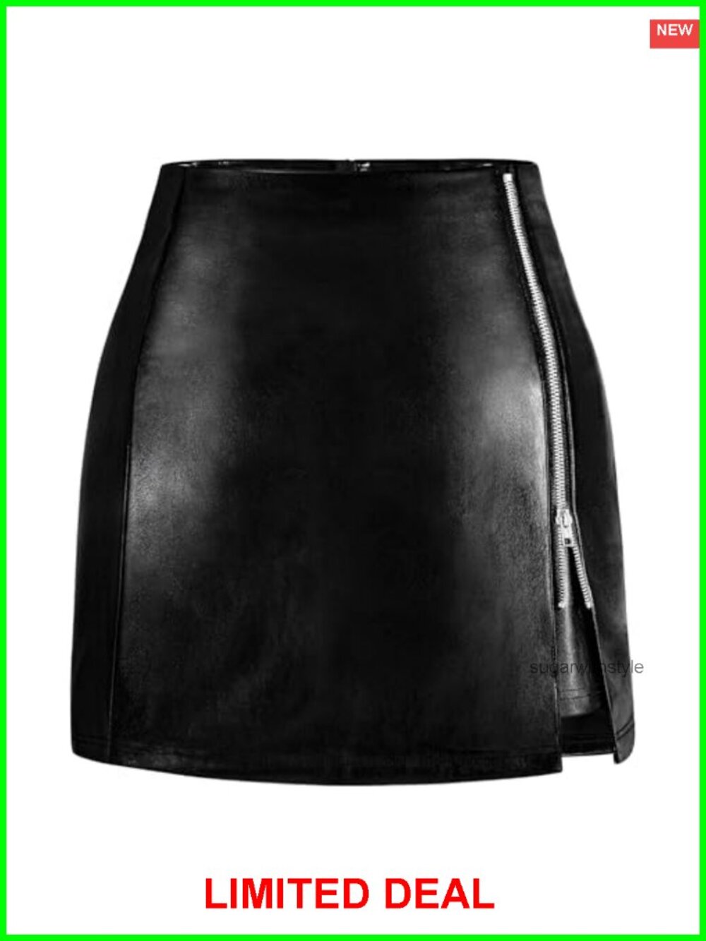 Vegan Faux Leather Mini Pencil Skirt High Waisted Zipper Slit Bodycon